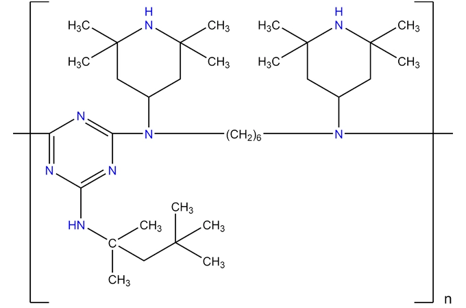 Poli [[6-[(1,1, 3,3-tetrametilbutil) amino]-1, 3,5-triazina-2, 4-diil][(2,2, 6,6-tetrametil4-piperidinil) imino]-1,6-hexanodiil [(2,2, 6,6-tetrametil-4-piperidinil) imino]])